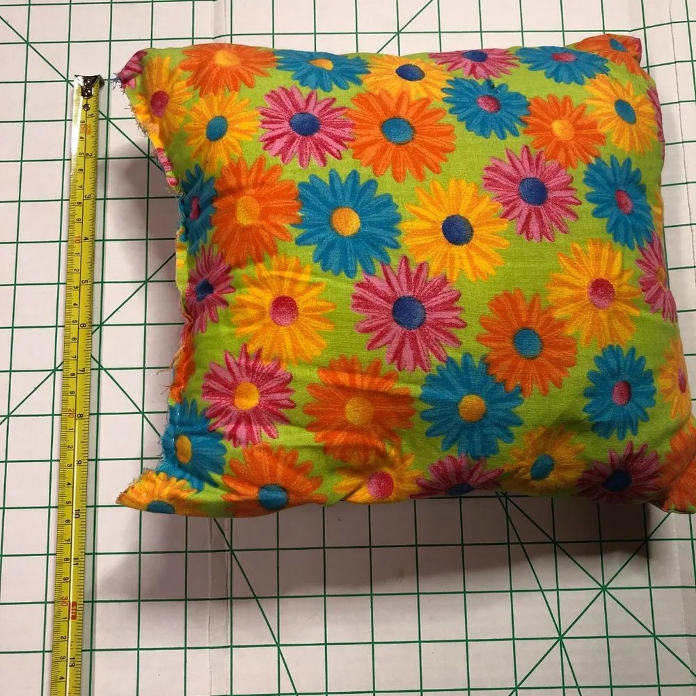 Flower Power Retro Floral green Purple 100% Cotton Pillow small 12x12